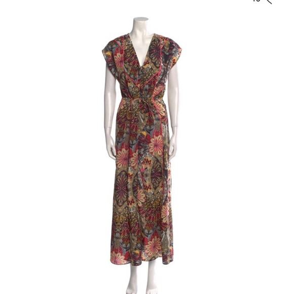 Sandro Womens Floral Print Tie Closure Maxi Dress Multi Colored Size 1 - Picture 1 of 16